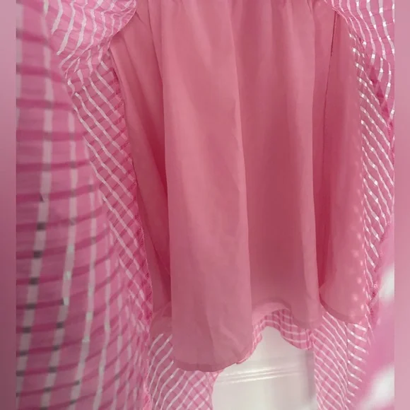 Sason Pink Gingham Strapless Smocked Handkerchief Hem Dress | XL - Picture 6 of 6